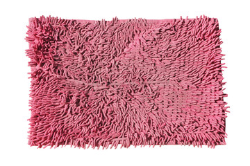 Fototapeta premium Top view of old pink doormat used for cleaning feet which isolated on a white background