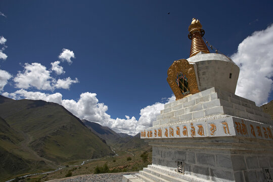Pagoda in Tibet against blue sky
