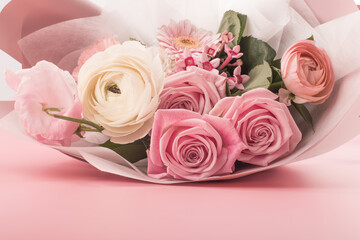 flower of pink roses on pink background.