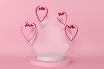 Abstract pink background with geometric shape podium for product. minimal concept. 3d rendering