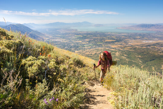A boy hiking above Utah Lake, Utah