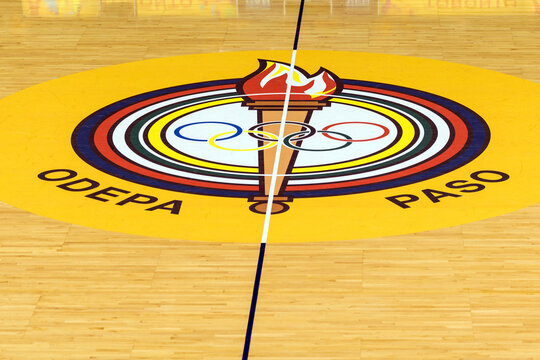 Logo Of ODEPA PASO On A Basketball Court During The Pan American Games In Toronto Canada 2015