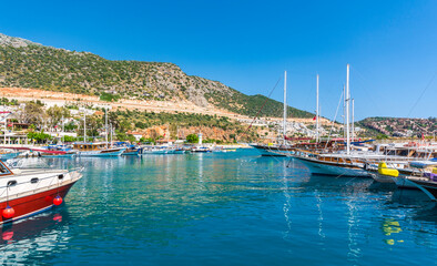 Fototapeta na wymiar Kas Harbour view in Kas Town of Turkey