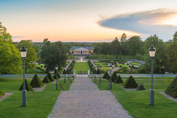 Linneanum  museum with its botanical garden by sunset empty