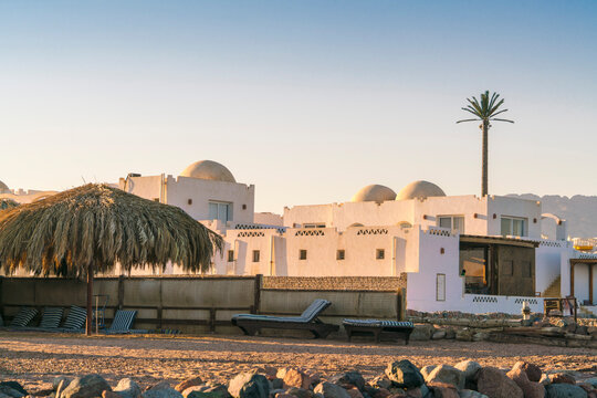 Bedouin style tourist resort in Dahab with sunbathing decks
