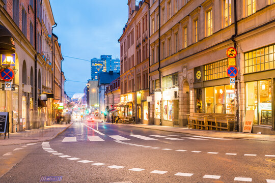 Cafes and bars at Slussen in Sodermalm at night