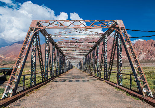 Diminishing perspective of old iron bridge, Uspallata, Mendoza