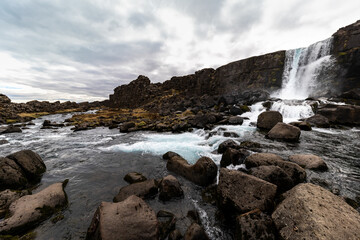 Öxarárfoss - Oxararfoss in Thingvellir National Park, South Region, Iceland, part of the famous golden circle