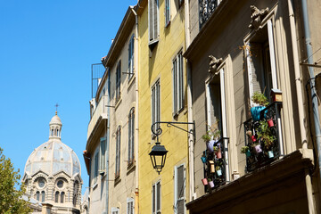Facade of provence style building in Marseille