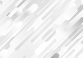 Obraz premium Abstract gradient white and gray rounded line pattern style of tech template. Overlapping design with halftone circle elements background. illustration vector
