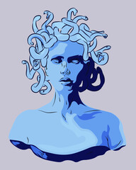 Medusa head with snakes greek myth creature pop art retro vector illustration. Isolated image on white background. Comic book style imitation.