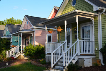 Colorful cottages in a residential neighborhood of Raleigh North Carolina