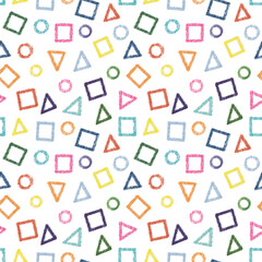 Colored Abstract geometric seamless pattern. Colorful Paint Stroke Grunge. Crayons pastel. Fashion modern style. Endless fabric print.