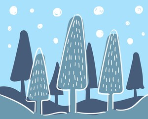 Cute winter landscape, kids cartoon