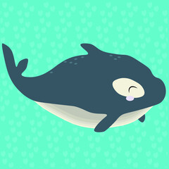 Cartoon whale vector illustration, cute whales and hearts. Graphic for Valentine`s Day cards