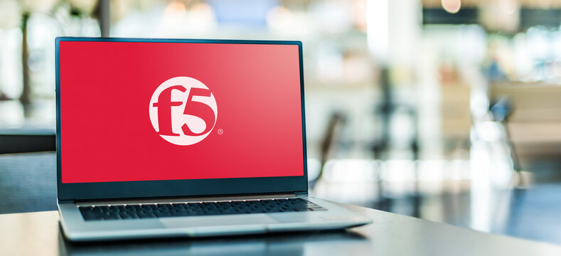 Laptop computer displaying logo of F5