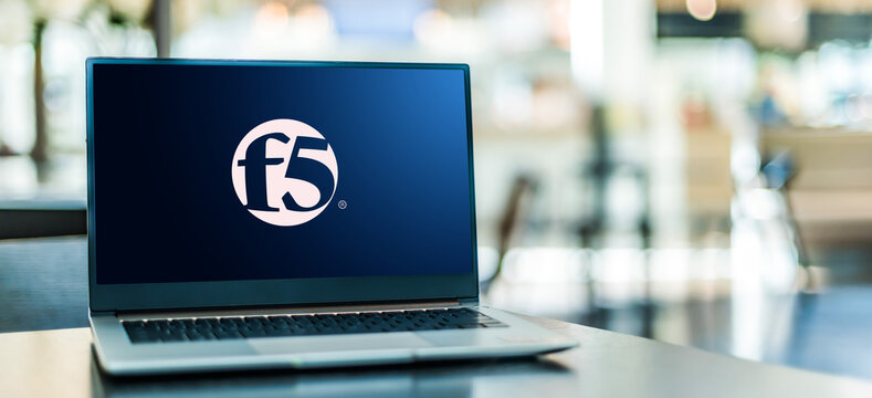 Laptop computer displaying logo of F5