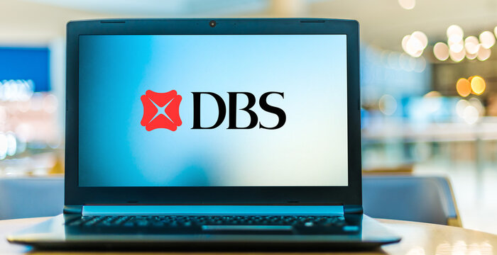 Laptop Computer Displaying Logo Of DBS Bank