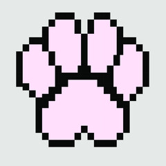 Cat's paws. Pixel art icon. Logo pet shop, veterinary clinics. Stickers and embroidery design. Isolated vector illustration.