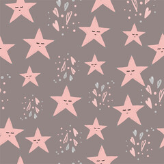 Stars Pattern Moon Pattern Gray Pattern Pink Pattern Pink Background Baby Pattern Baby Pattern Textile Pattern Fabric Seamless Background