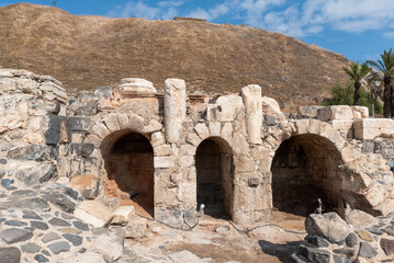 Three arches and the hill at Beit She'an National Park in Israel