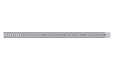 Metal rulers measuring tool 50 centimeters isolated on white background. Measure cm meter instrument, school metallic inch ruler metric tools geometric equipment. Vector illustration - obrazy, fototapety, plakaty