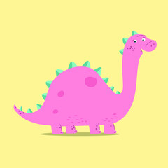 Dinosaur baby girl cute print. Cool stegosaurus illustration for nursery t-shirt, kids apparel, invitation, simple scandinavian child design. 