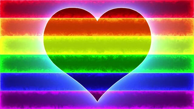 Rainbow flag, LGBT pride flag or gay pride flag with a bright beating heart in the center.Flag symbol of freedom, peace, and equality. Lesbian, gay, bisexual, transgender, and queer LGBTQ.
