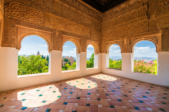 Moorish flooring and archways, Generalife, Granada, Spain