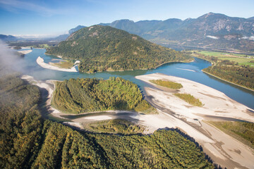 Aerial view of the confluence of the Harrison and Fraser Rivers