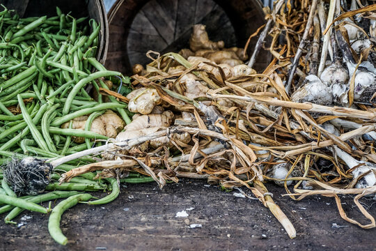 fresh organic vegetables on table at farmers market