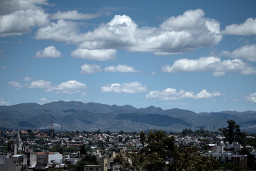 Fototapeta na wymiar View of Cordoba City skyline with the mountains in the background, Cordoba province, Argentina.