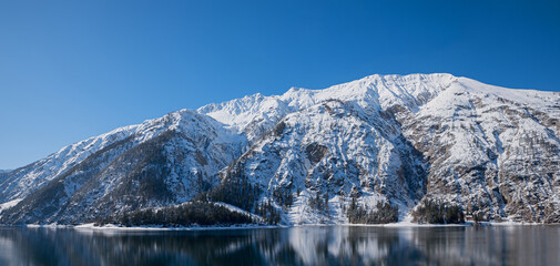 Obraz premium Seeberg mountain and lake Achensee, winter landscape tirol austria