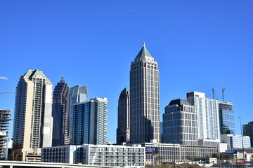 Skyline of Midtown Atlanta with a blue sky