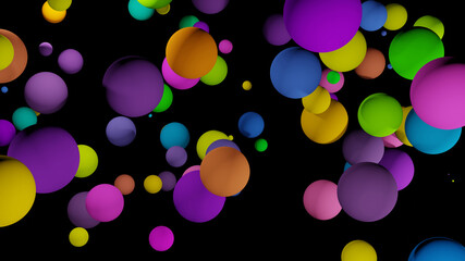 Sweet colorful balls are falling in dark background (3D Rendering)