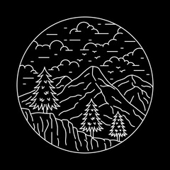 Camping nature adventure wild line badge patch pin graphic illustration vector art t-shirt design