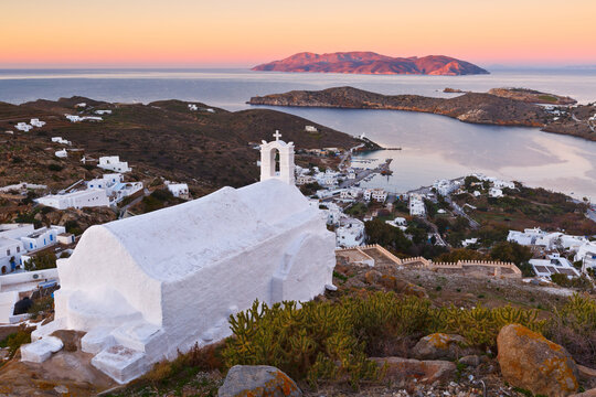 Morning view of harbour on Ios island in Greece.