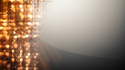 shiny sparkling golden dots with glare on a dark background, blurred image, 3D render