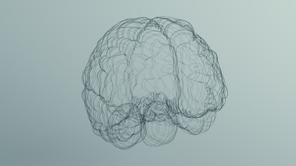 Black Anatomical Brain Line Art Wireframe Sculpture 3d illustration render