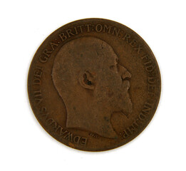 Vintage european coin on white background