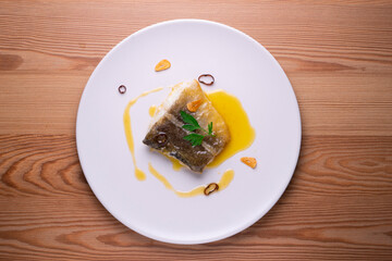 Bacalao al pil pil traditional recipe from Bilbao.