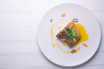 Bacalao al pil pil traditional recipe from Bilbao.