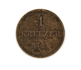 antique austrian copper coin on a white background