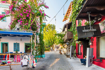 Fototapeta na wymiar Colorful street view in Kalkan Town of Turkey.