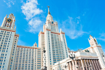 Fototapeta na wymiar Building of Moscow State University in sunny summer morning. Moscow. Russia