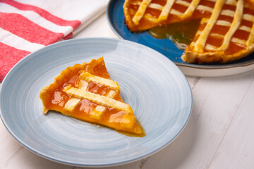 Baked Crostata with peach jam.  Traditional italian recipe.