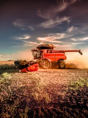 Foto op Plexiglas Agribusiness: Harvest Soybean, Agriculture - Agricultural Harverster Machine - Tapurah, Mato Grosso, Brazil. © herbertmonfre