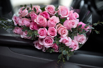 Big bouquet of beautiful fresh pink roses