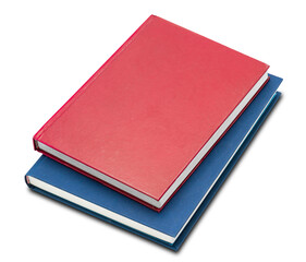 Top side of two books of red and blue isolated on white background, high resolution image