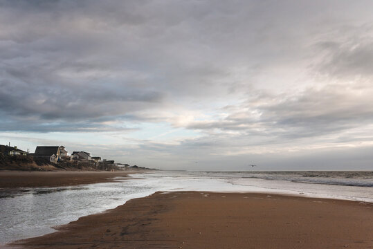 Serene morning at Topsail Beach on shore with tide pools